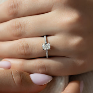 The Pave Aline Set With A 2 Carat Elongated Cushion Moissanite