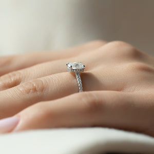 The Pave Aline Set With A 2 Carat Elongated Cushion Moissanite