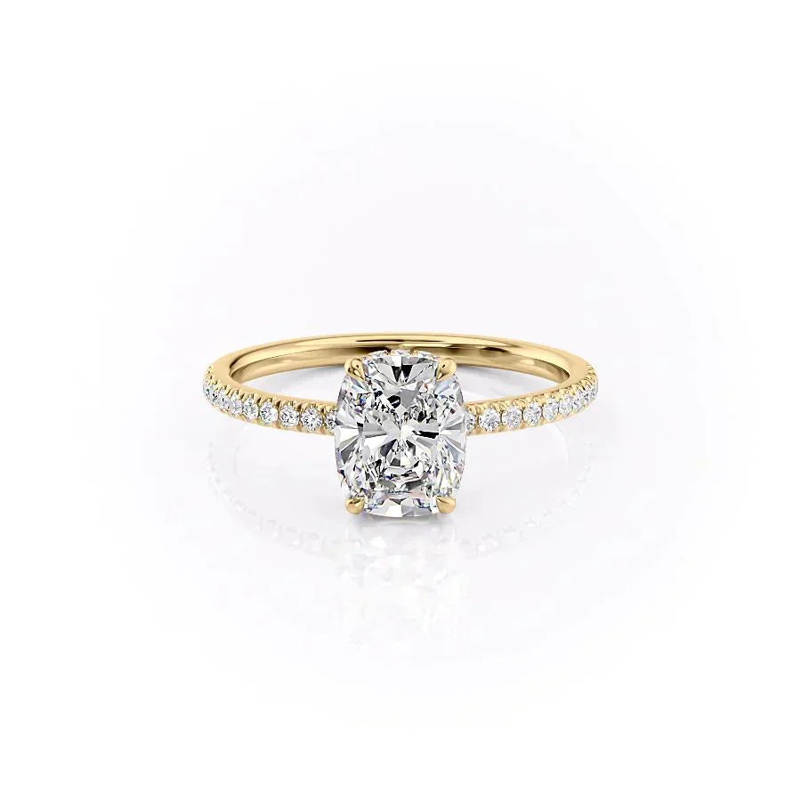 The Pave Aline Set With A 1 Carat Elongated Cushion Moissanite