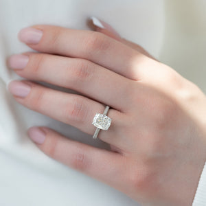 The Rachel Set With A 2.5 Carat Elongated Cushion Lab Diamond