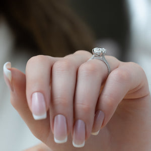 The Rachel Set With A 2.5 Carat Elongated Cushion Lab Diamond