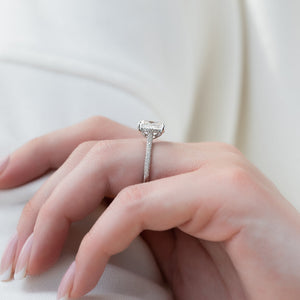 The Rachel Set With A 2.5 Carat Elongated Cushion Lab Diamond