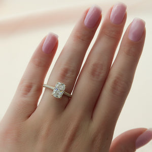 The Rachel Set With A 1 Carat Elongated Cushion Lab Diamond