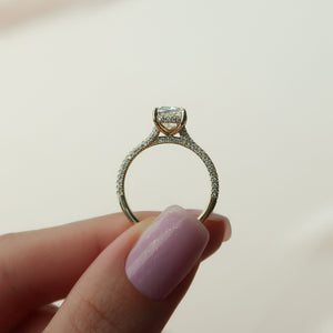 The Rachel Set With A 1 Carat Elongated Cushion Lab Diamond