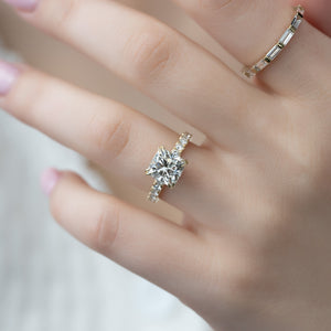 The Sofia Set With A 4 Carat Cushion Moissanite