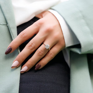 The Kamellie Set With A 1 Carat Elongated Cushion Moissanite