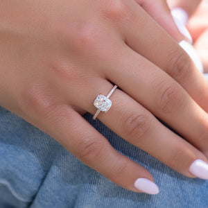 The Pave Kamellie Set With A 3 Carat Elongated Cushion Moissanite