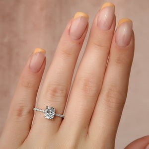 The Pave Kamellie Set With A 1.5 Carat Elongated Cushion Lab Diamond