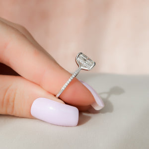 The Pave Kamellie Set With A 1.5 Carat Elongated Cushion Lab Diamond