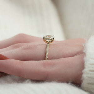 The Pave Kamellie Set With A 2 Carat Elongated Cushion Moissanite