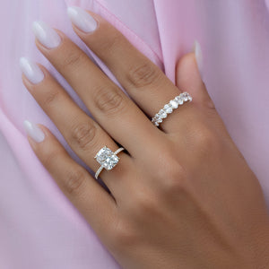 The Pave Kamellie Set With A 2 Carat Elongated Cushion Moissanite