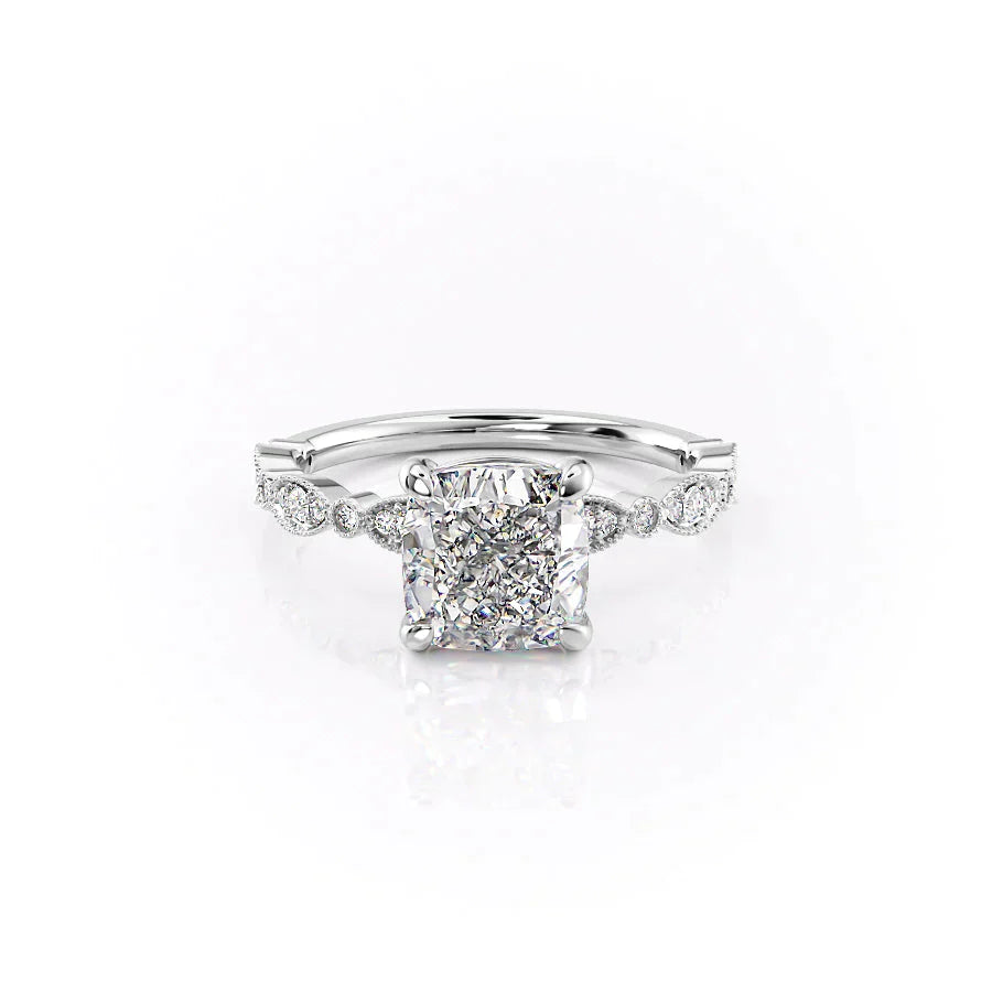 The Jasmine Set With A 1.5 Carat Cushion Moissanite