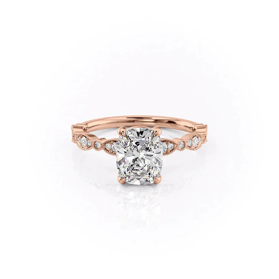 The Jasmine Set With A 3.5 Carat Elongated Cushion Moissanite