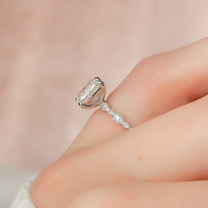 The Jasmine Set With A 3 Carat Elongated Cushion Moissanite