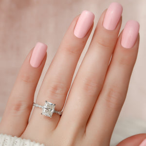 The Jasmine Set With A 3 Carat Elongated Cushion Moissanite