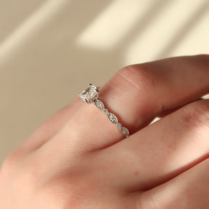 The Jasmine Set With A 3 Carat Elongated Cushion Moissanite
