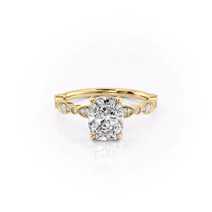 The Jasmine Set With A 3.5 Carat Elongated Cushion Moissanite