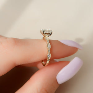 The Jasmine Set With A 2 Carat Elongated Cushion Lab Diamond