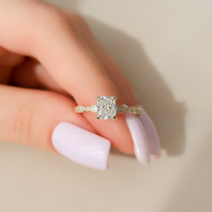 The Jasmine Set With A 2 Carat Elongated Cushion Lab Diamond