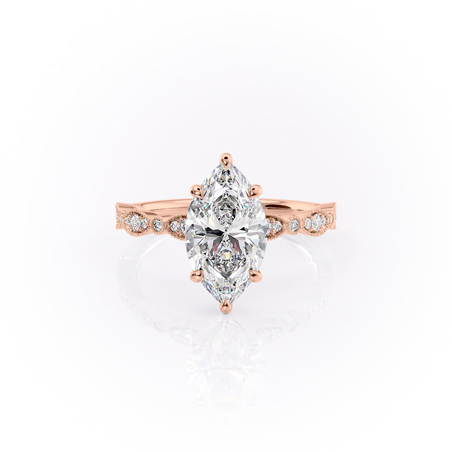 The Jasmine Set With A 1.5 Carat Marquise Lab Diamond