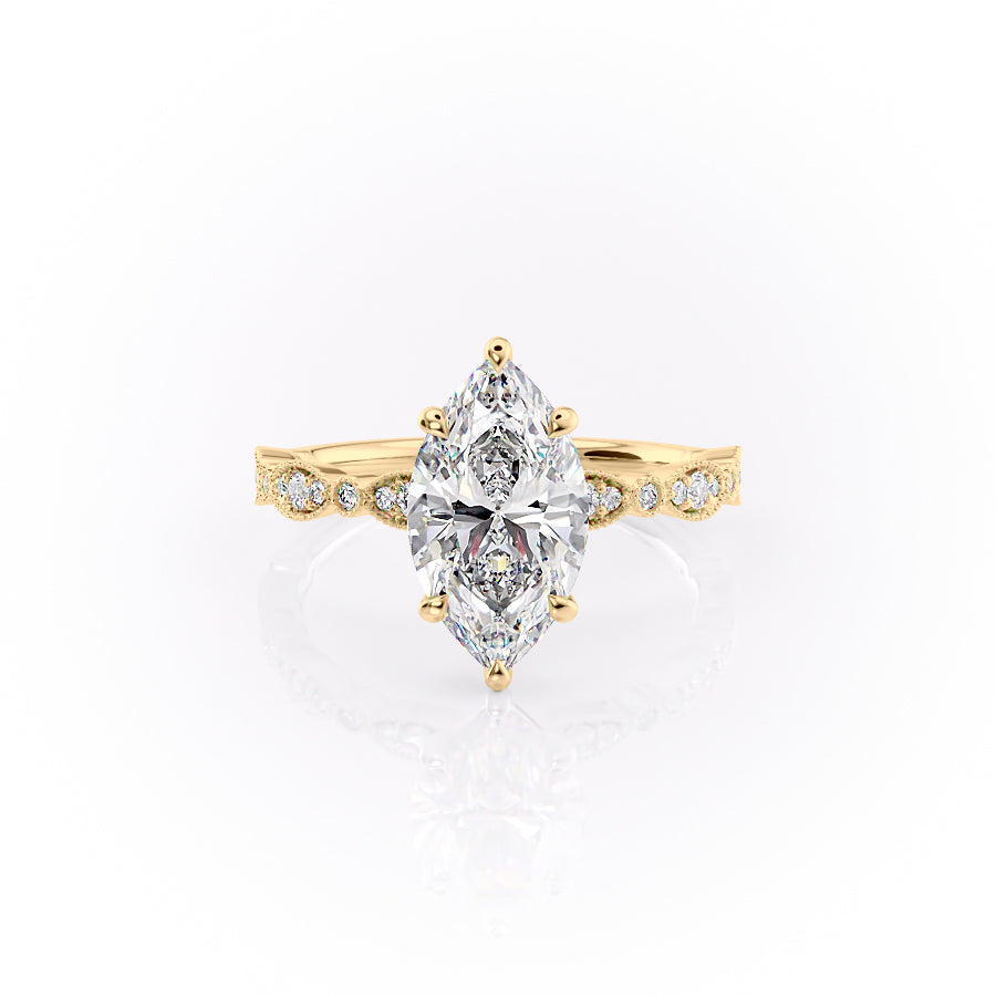 The Jasmine Set With A 1.5 Carat Marquise Lab Diamond