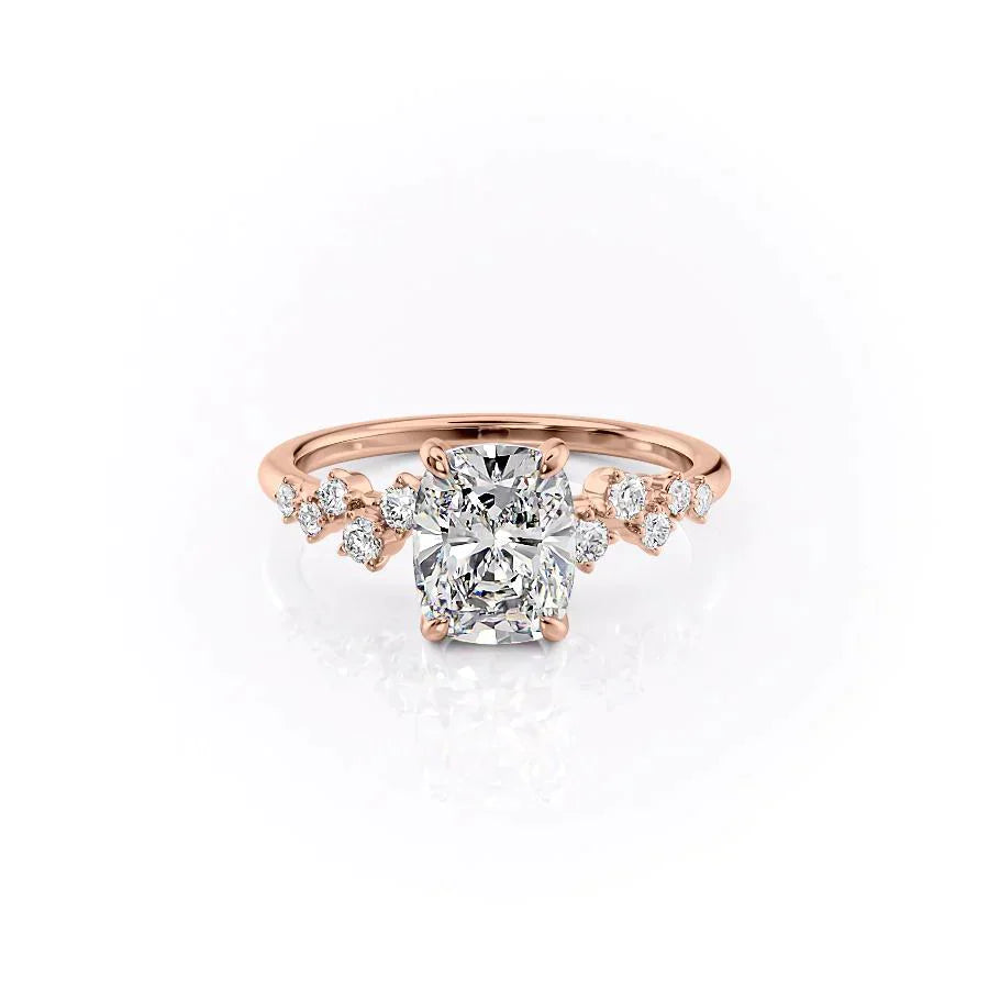 The Mia Set With A 3 Carat Elongated Cushion Moissanite