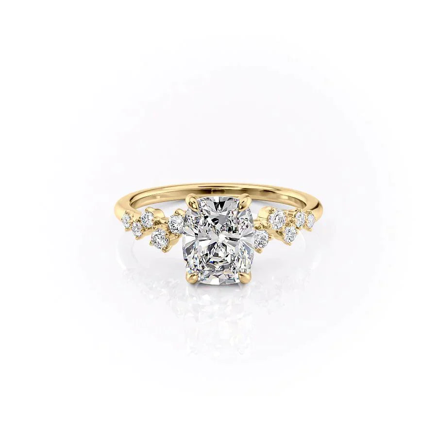 The Mia Set With A 4 Carat Elongated Cushion Moissanite
