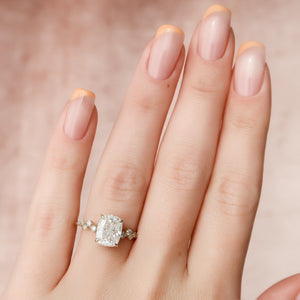 The Mia Set With A 4 Carat Elongated Cushion Moissanite