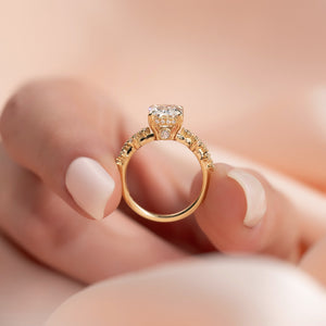 The Mia Set With A 4 Carat Elongated Cushion Moissanite