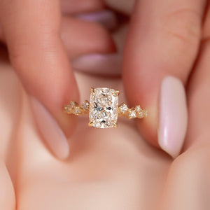 The Mia Set With A 4 Carat Elongated Cushion Moissanite