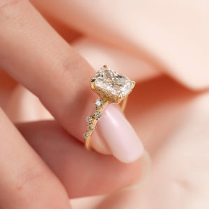 The Mia Set With A 4 Carat Elongated Cushion Moissanite