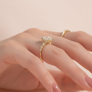 The Mia Set With A 4 Carat Elongated Cushion Moissanite