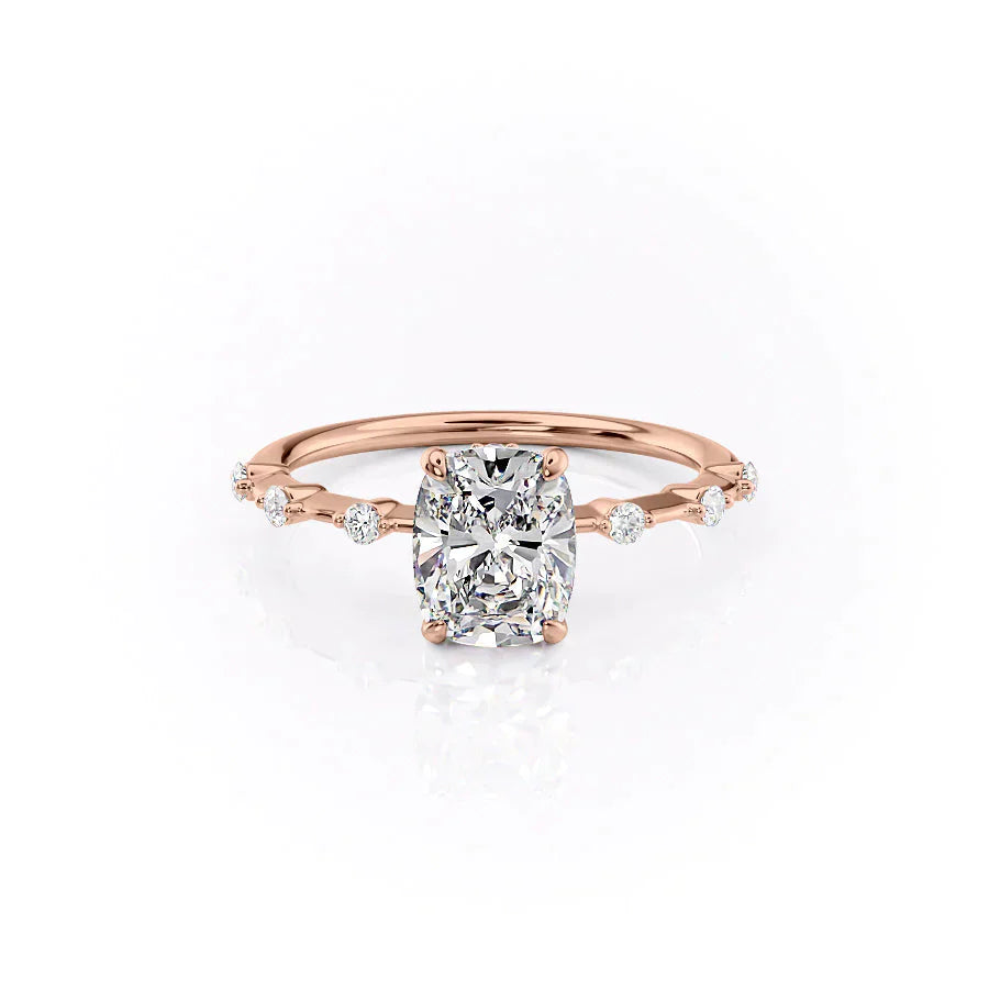 The Penelope Set With A 2.5 Carat Elongated Cushion Lab Diamond