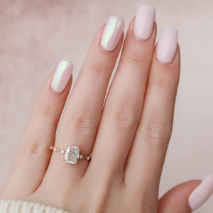 The Penelope Set With A 2 Carat Elongated Cushion Moissanite