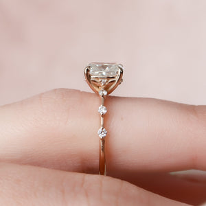 The Penelope Set With A 2 Carat Elongated Cushion Moissanite