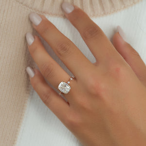 The Penelope Set With A 2 Carat Elongated Cushion Moissanite