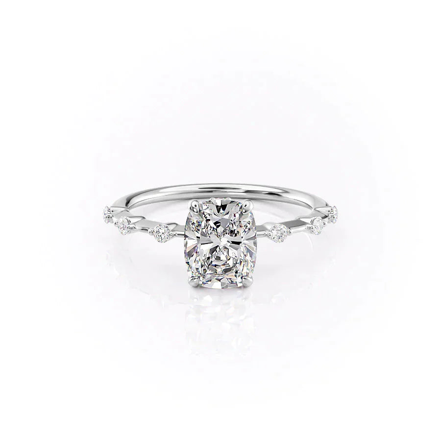 The Penelope Set With A 2.5 Carat Elongated Cushion Lab Diamond