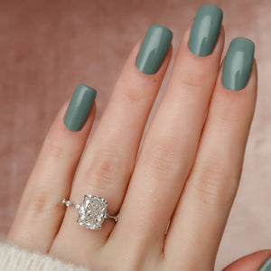 The Penelope Set With A 5 Carat Elongated Cushion Moissanite