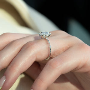 The Penelope Set With A 5 Carat Elongated Cushion Moissanite
