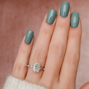The Penelope Set With A 5 Carat Elongated Cushion Moissanite