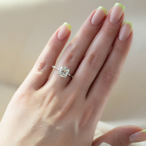 The Penelope Set With A 5 Carat Elongated Cushion Moissanite
