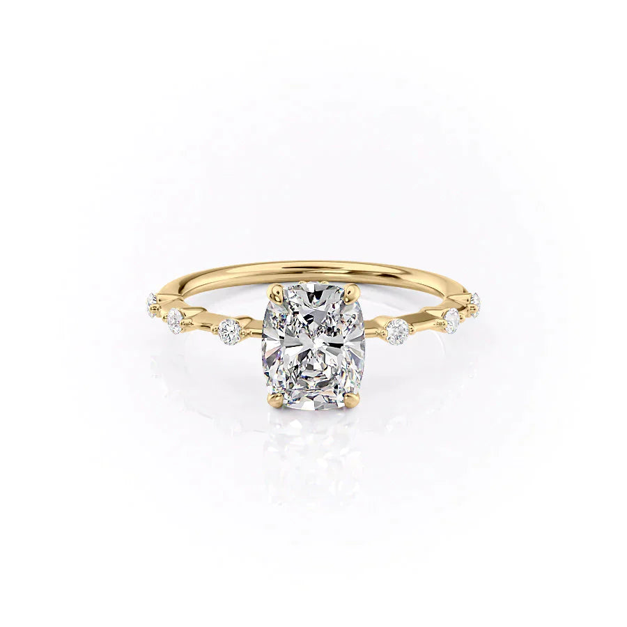 The Penelope Set With A 2 Carat Elongated Cushion Moissanite