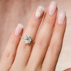 The Penelope Set With A 3 Carat Elongated Cushion Moissanite