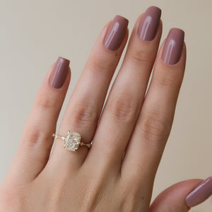 The Penelope Set With A 3 Carat Elongated Cushion Moissanite