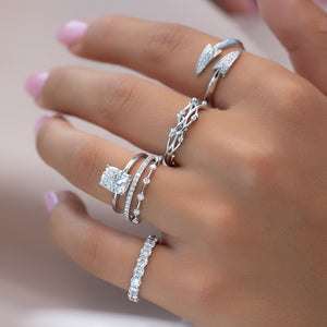 The Nelly Set With A 3 Carat Elongated Cushion Moissanite