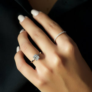 The Nelly Set With A 3 Carat Elongated Cushion Moissanite