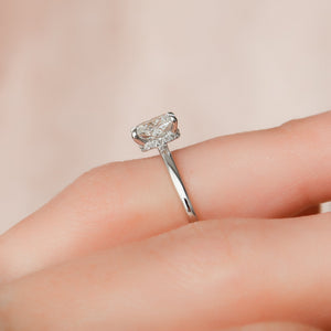 The Nelly Set With A 3 Carat Elongated Cushion Moissanite