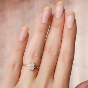 The Nelly Set With A 1 Carat Elongated Cushion Moissanite