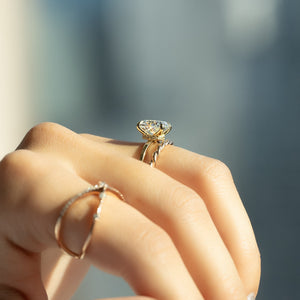 The Nelly Set With A 1 Carat Elongated Cushion Moissanite