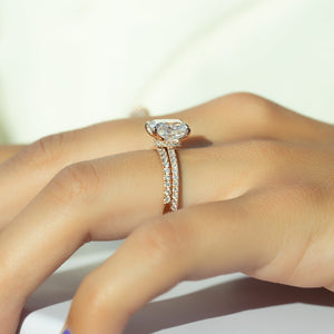 The Pave Nelly Set With A 3 Carat Elongated Cushion Moissanite
